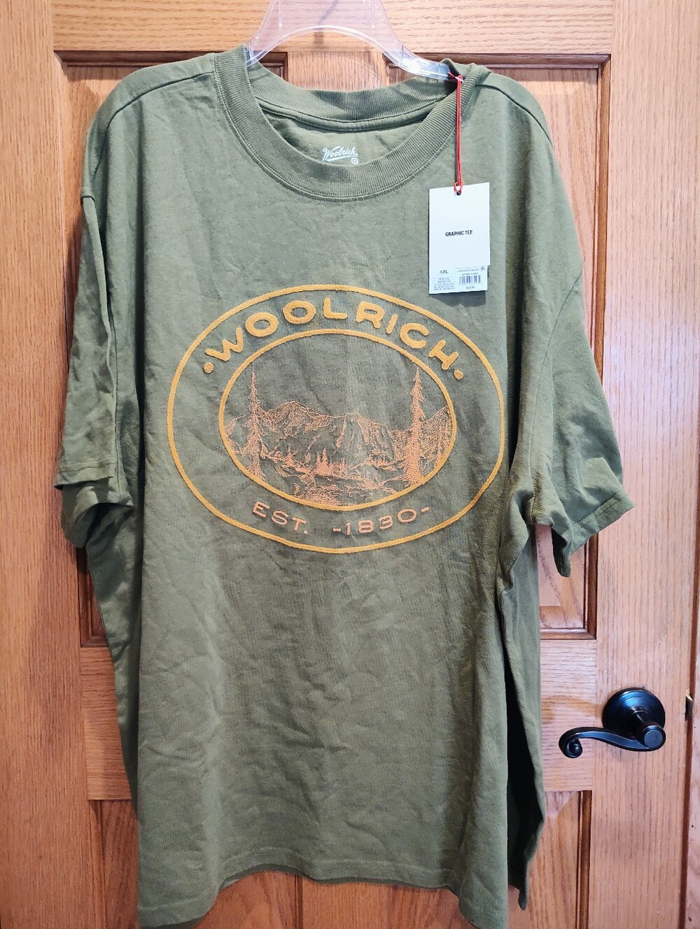 Woolrich x Target Olive Green Short-Sleeve Tee with Gold Embroidered Graphic